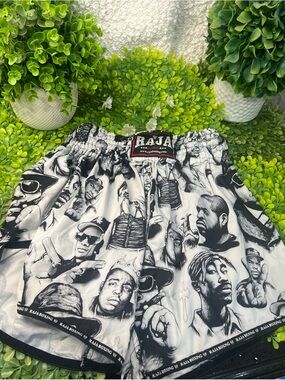 Raj Black & White Hip-Hop Graphic Athletic Shorts